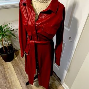 New/Never Worn - Burgundy Red Faux Leather Shirt Dress (with belt).